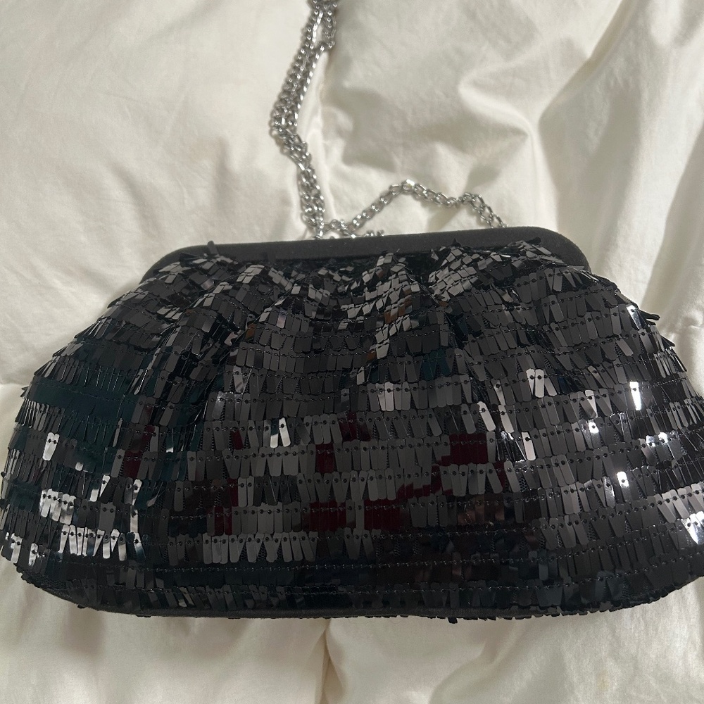 June Sequin Frame Clutch.